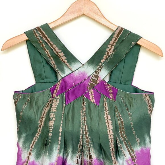 BCBG Max Azria 100% Silk Sleeveless Top Womens S Green Purple Brown Tie Dye Boho - Picture 3 of 16